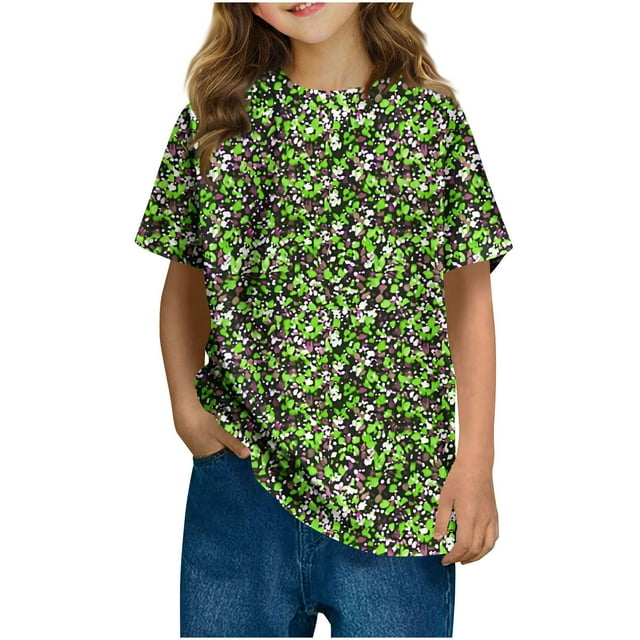 T-shirt Quotidien à Manches Courtes Décontracté pour Tout-Petit HVOBBTY, T-shirt à Imprimé pour Garçons Tout-Petits Enfants Mode Col Rond T-shirt à Imprimé à Manches Courtes Vert, 11 Ans