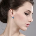 thumbnail image 2 of Gem Stone King 14k White Gold Swiss Blue Topaz and Blue Created Sapphire Earrings for Women (2.76Cttw, GemstoneNovember Birthstone, Oval Checkerboard 8X6MM, Round 2.5MM), 2 of 5