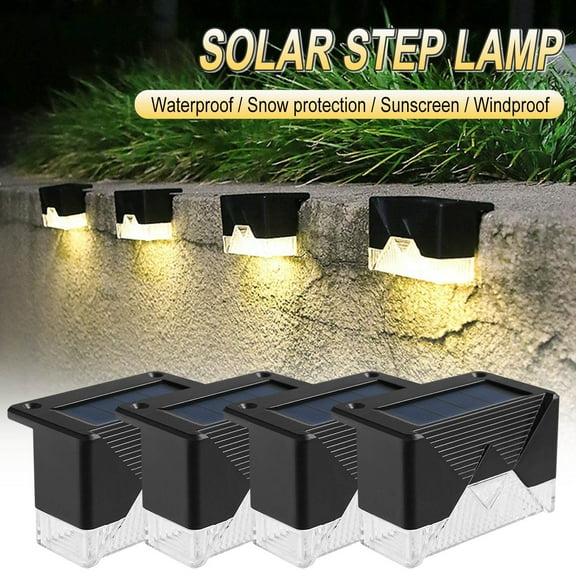 Herrnalise Solar Deck Lights 4 Pcs, Solar Step Lights Outdoor Waterproof Led Solar Fence Lamp for Steps,Fence,Deck,Railing and Stairs (Warm White)