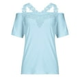 thumbnail image 4 of Womens Summer V Neck Cold Shoulder Tops T Shirts Lace Short Sleeve Solid Color Blouses Shirt Plus Size Tops for Women Womens Clothes, 4 of 7