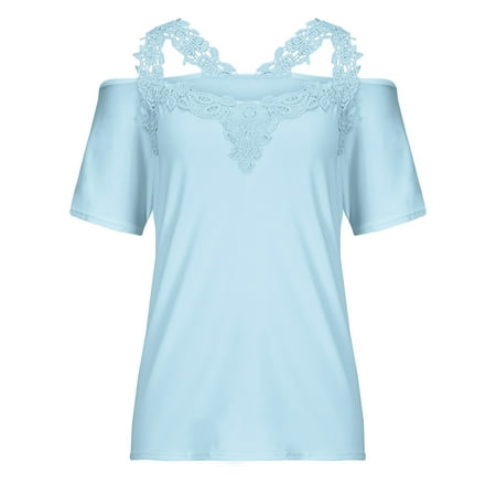 

Simplmasygenix Women Tops Summer Clearance Fashion Women s Summer V-Neck Casual Lace Patchwork Solid Caims Blouse Top