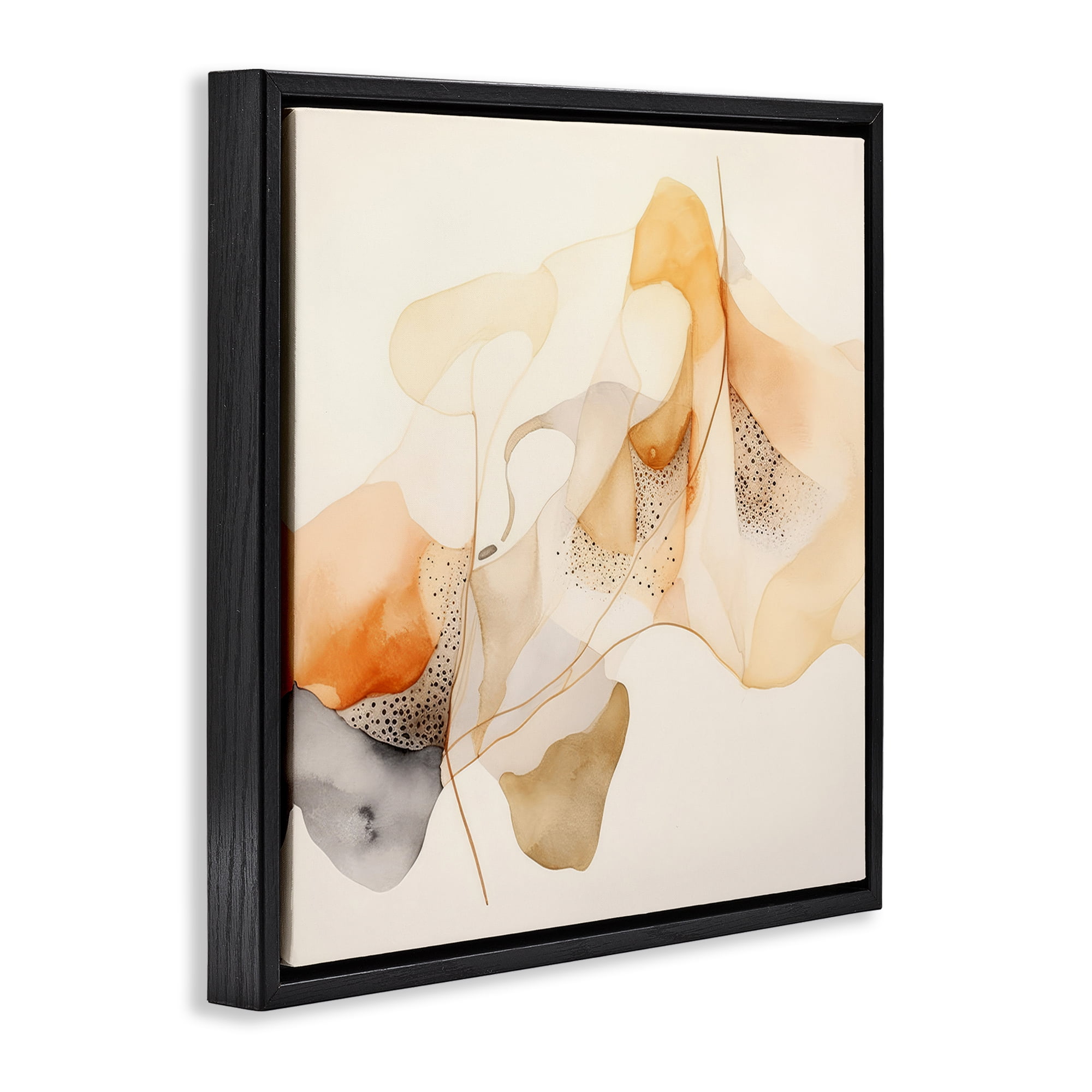 Stupell Industries Blush Fluid Abstraction Abstract Painting Black Floater Framed Canvas Art Print Wall Art, 18 x 18