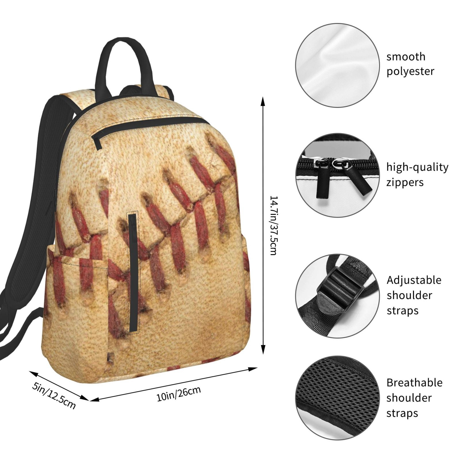 Defioc Vintage Baseball Pattern Travel Laptop Backpack,Lightweight Backpack Travel Hiking Daypack Backpack Work Bag for Men Women