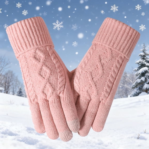 Windproof Gloves for Women New Women's Winter Knitted Wool Five-Finger Warm Gloves Plus Velvet and Thick Touch Screen Gloves Style B-55 Pinky One Size