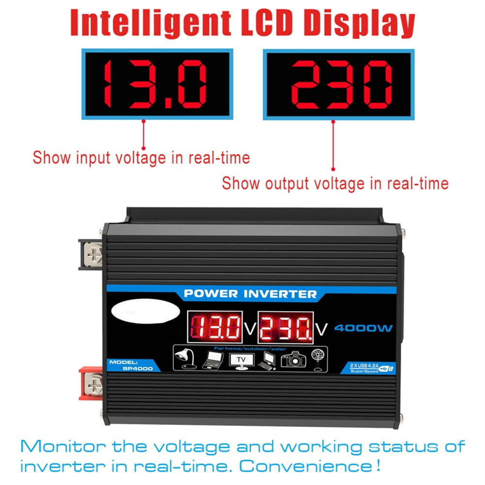 4000W Power Inverter Dc 12V To Ac 220V Car Sine Wave Converter Dual Usb