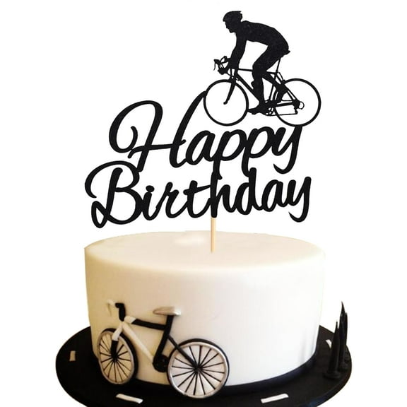1Pc Bicycle Happy Birthday Cake Topper, Birthday Party Cake Decoration, Sports Themed Cake Topper