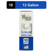 Basic Kitchen Trash Bags, 13 Gallon, Handle, 10 Bags