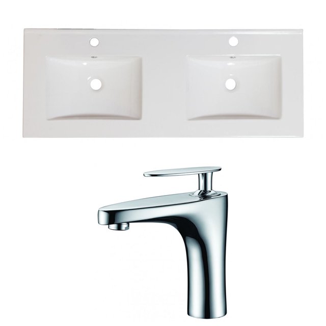 American Imaginations 35.5-in. W 1 Hole Ceramic Top Set In White Color - Overflow Drain Incl. AI-15919