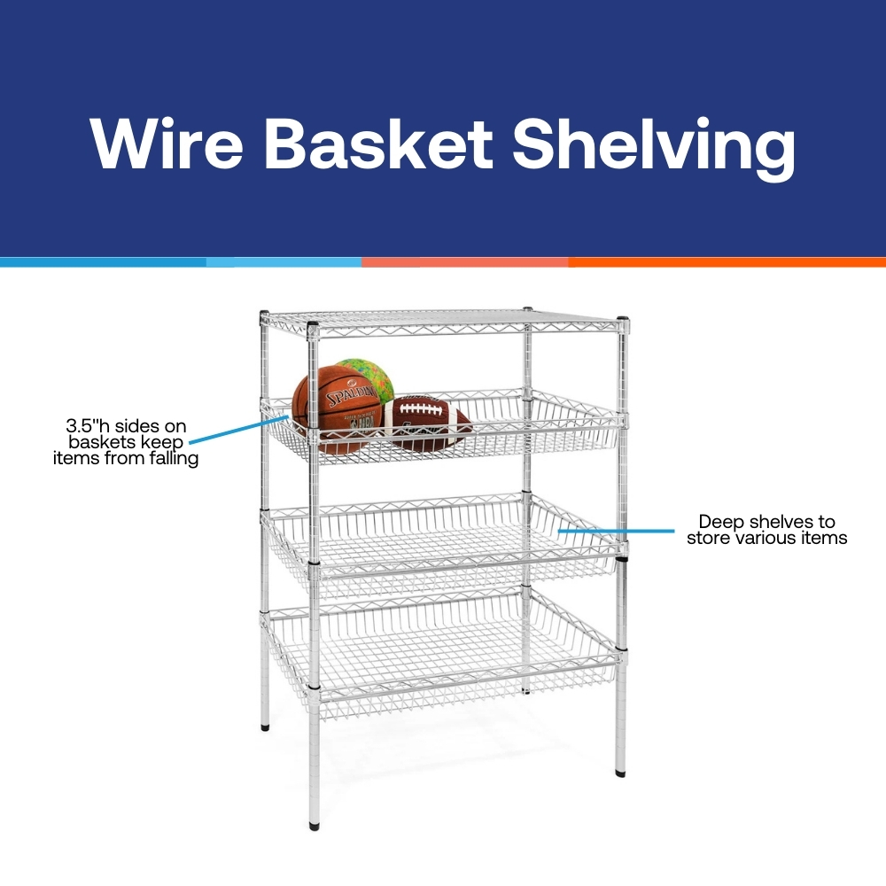 Shelving Inc. 18"d x 36"w x 48"h Wire Basket Shelving, Weight Capacity 800lbs Per Shelf