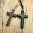 thumbnail image 6 of 90cm Brown/Black Wood Cross 48mm*84mm Pendants Men's Handmade Gift Rope Necklace, 6 of 9