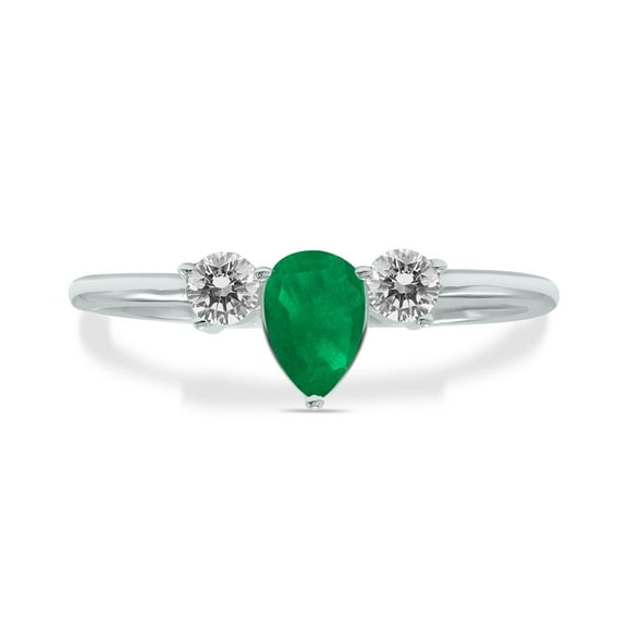 SZUL Women's 1/2 Carat TW Pear Shape Emerald and Diamond Ring in 10K White Gold