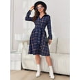 thumbnail image 7 of Women's Plaid Tie Waist Long Sleeve Dress with 100% Polyester Fabric Front Button and Opaque Finish Perfect for Office, 7 of 7