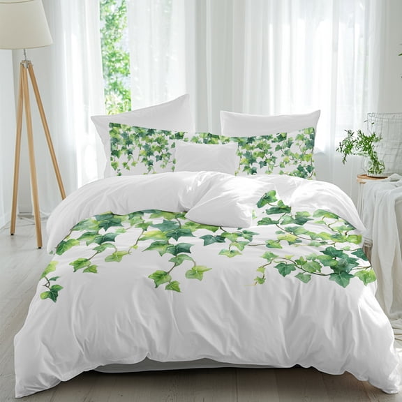 Duvet Cover Twin Size 3 Piece Bedding Set, Green Leaf Vine Soft Breathable Comforter Cover with 2 Pillow Shams, Country Leave Luxury Duvet Covers with Zipper Closure