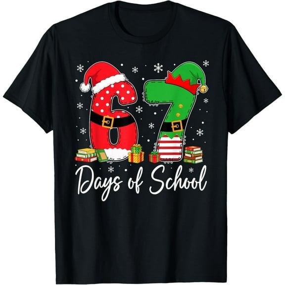 Happy 67 Days of School Six Seven 67 Christmas Santa Elf T-Shirt