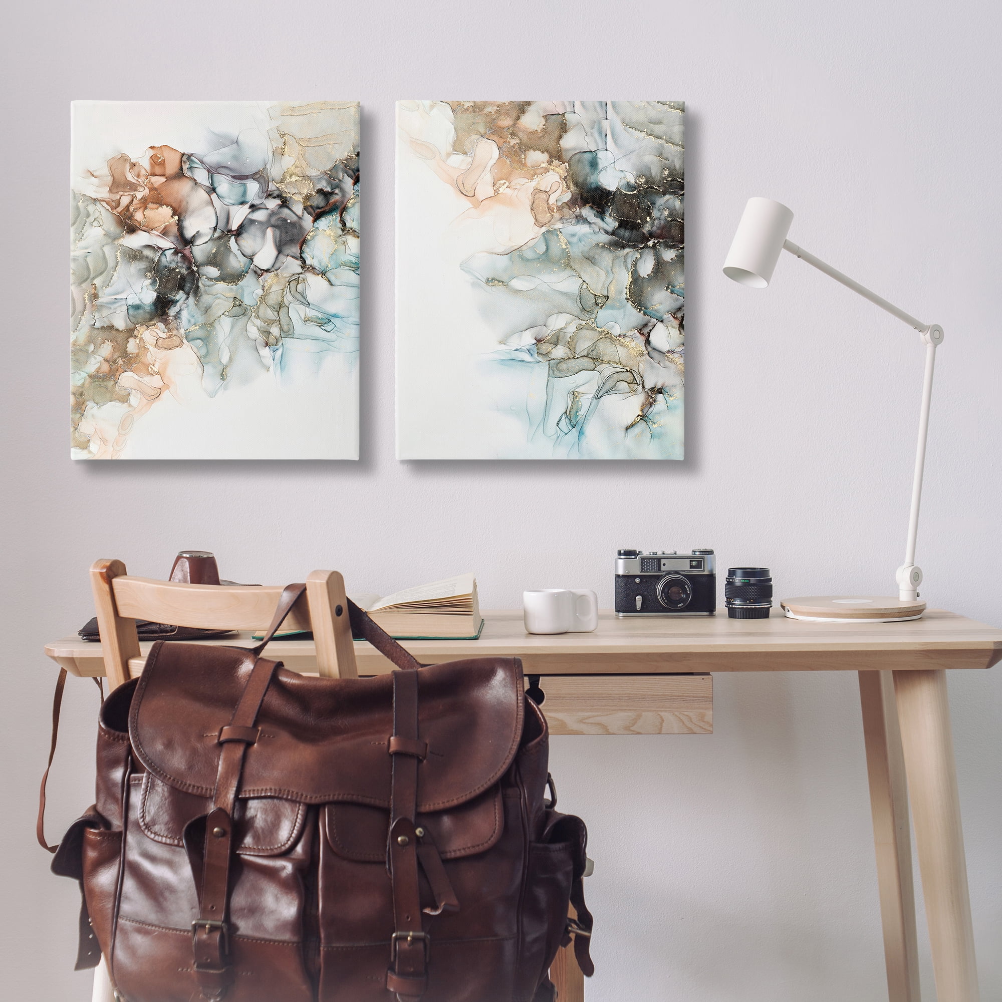Stupell Industries Abstract Alcohol Ink Blue Copper Abstract Painting Wrapped Canvas Art Print Wall Art, 24 x 30, Set of 2