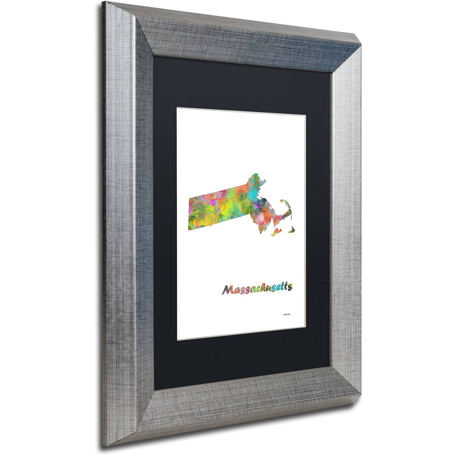Trademark Fine Art "Massachusetts State Map-1" Canvas Art by Marlene Watson, White Matte, Silver Frame
