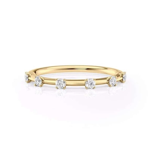 vylahjewellery Dainty Diamond Ring for Women, Elegant Thin Stackable Band Anniversary Jewelry 14K Vermeil Yellow Gold Round Moissanite Wedding Band for Women