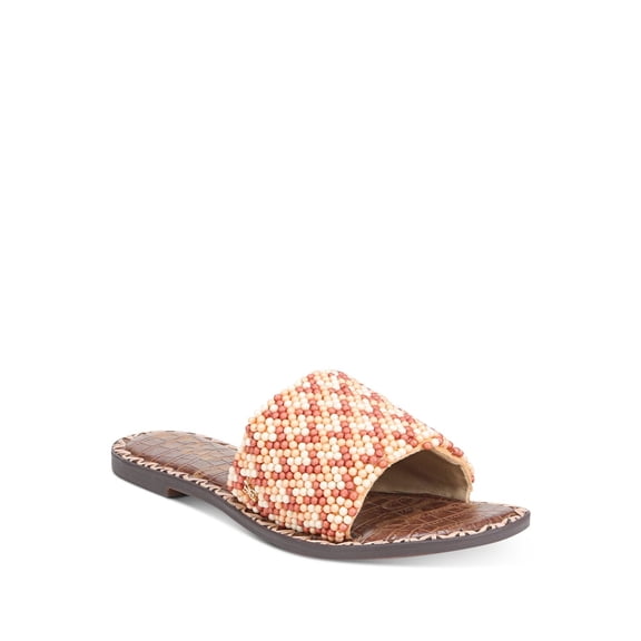 SAM EDELMAN Womens Pink Herringbone Beaded Goring Gunner Round Toe Slip On Slide Sandals 6 M
