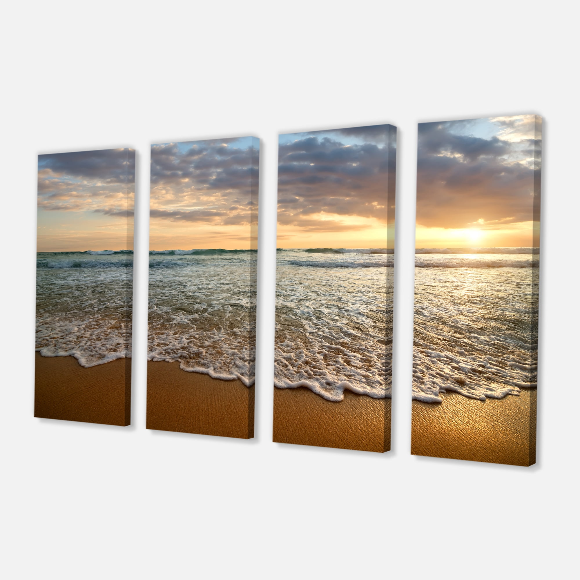 Designart 'Bright Cloudy Sunset in Calm Ocean ' Seashore Canvas Art Print