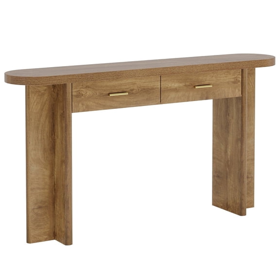 Tribesigns 63" Console Table with 2 Drawers, Oval Curved Entryway Table