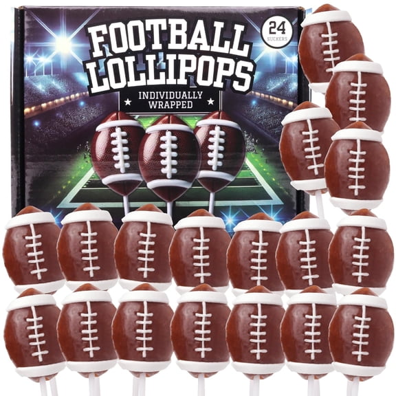 Football Lollipops, Birthday Party Favor Candy, 24 Count Box, 10.16 Ounces