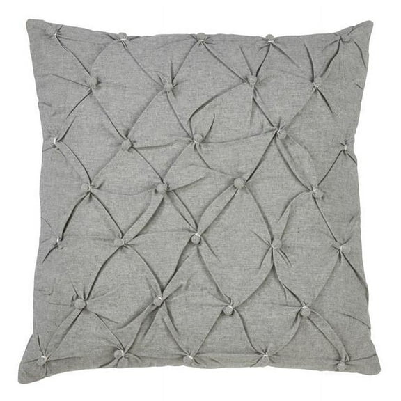 SARO 976.GY18S 18 in. Square Down Filled Pintucked Button Throw Pillow  Grey