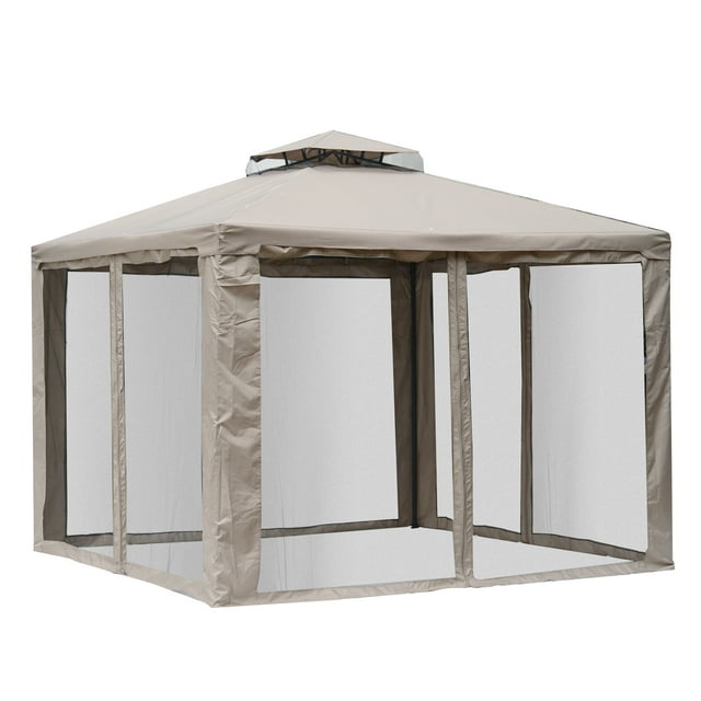 Outsunny Patio Gazebo Outdoor Pavilion 2 Tire Roof Canopy Shelter, Brown