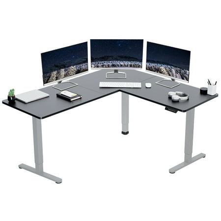 VIVO Black / Gray Electric 63 x 55 Corner Standing Desk L-Shaped Workstation