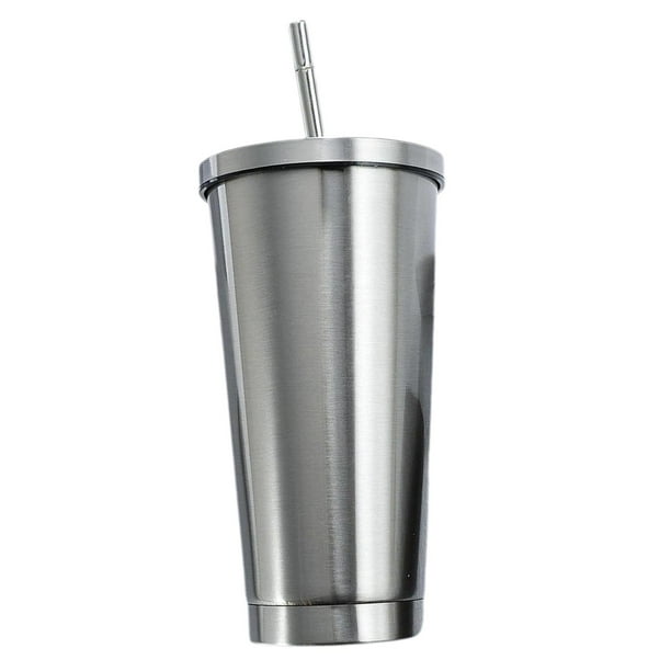 Taza de acero inoxidable con aislamiento al vacío, taza de doble pared, para viajes, deportes al aire libre, apto para oficina, Escuela en casa, agua Plata Soledad taza de paja de acero inoxidable