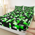 thumbnail image 3 of Manfei Pixel Classi Grid Bed Sheets,Modern Minimalism Plaid King Sheets,Black Green Sheet Set For Teens,Ultra Soft Home Decor,4-Piece, 3 of 7