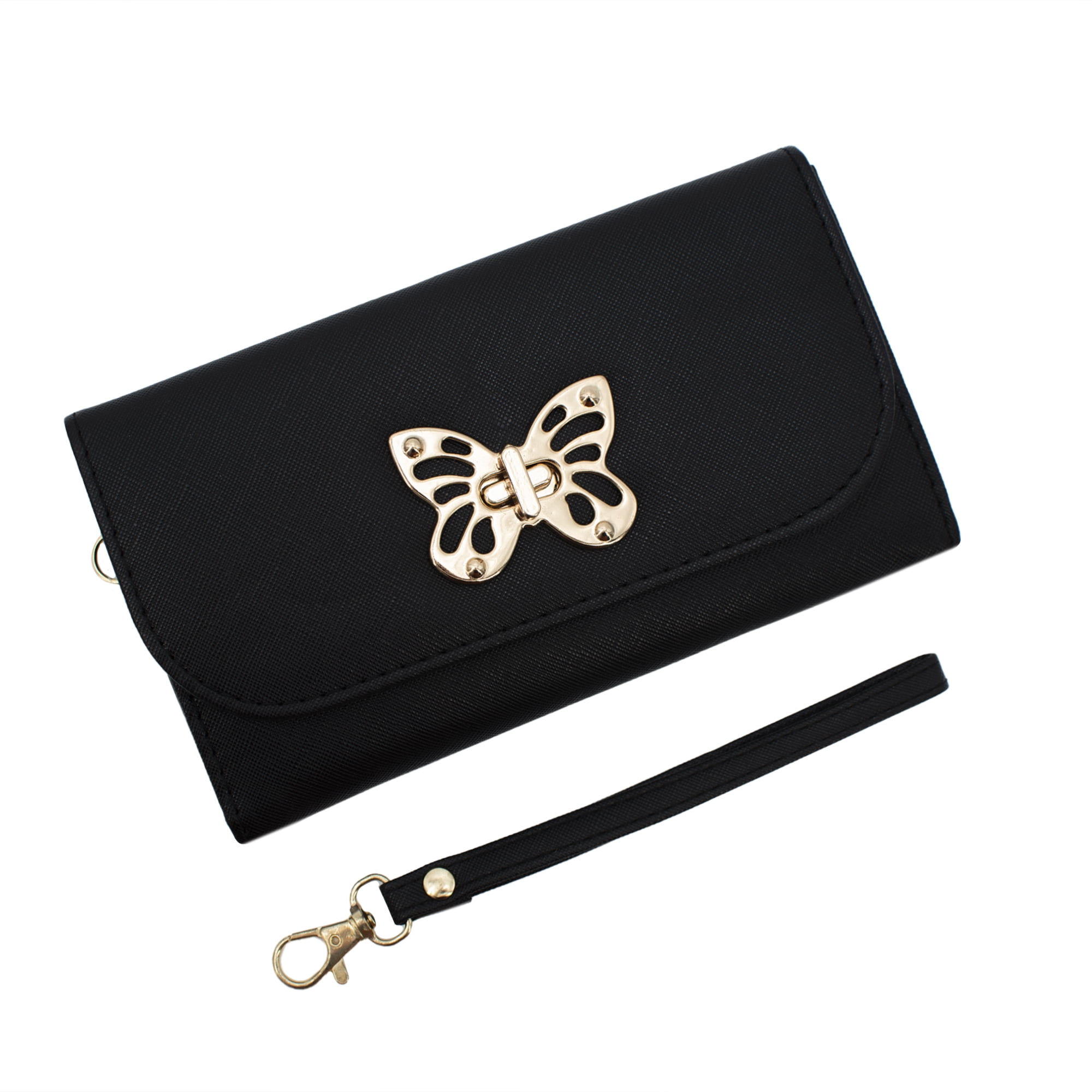 Olivia and Kate Women’s Small Black Saffiano Leather Clutch Wallet withWristlet