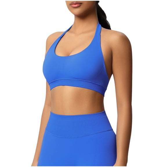 Xuyuer Women Halter Sports Bra Workout Seamless Padded Basic Bra Open Back Yoga Gym Crop Top