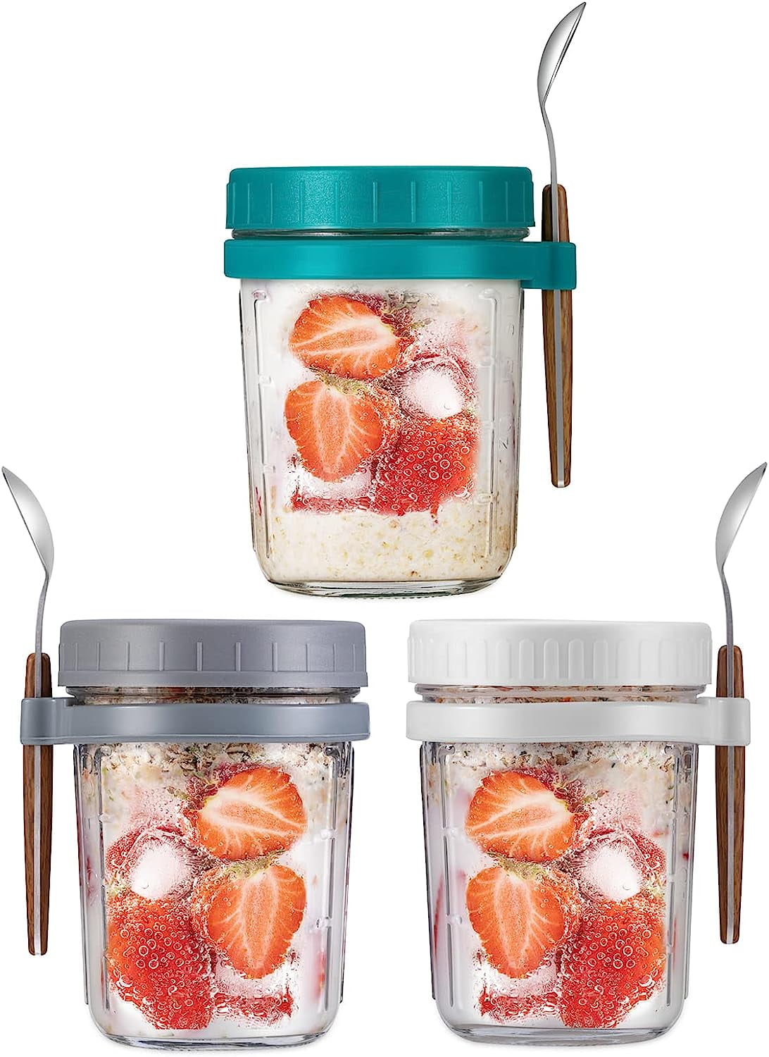 NACAMS 6 Pack Glass Overnight Oats Containers with Lids and Spoon