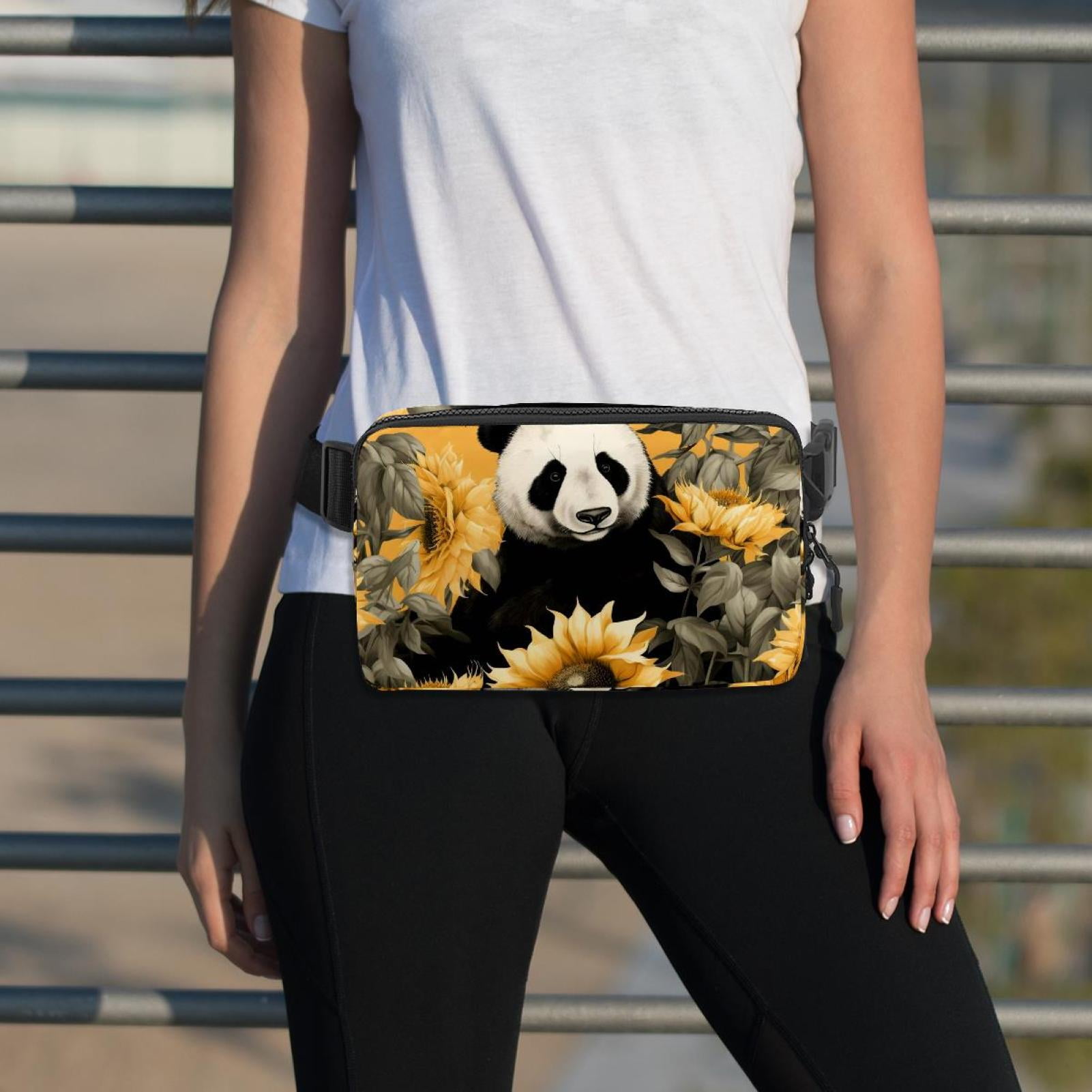 Panda sunflowers Lightweight Adjustable Extension Strap Unisex Fanny Pack Crossbody Bag Waist Packs