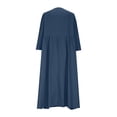 thumbnail image 4 of Women's cotton and linen dress, V-neck, elegant three-quarter sleeve, long slip dress, fashionable and casual beach vacation wear., 4 of 8