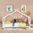 thumbnail image 2 of Full Size House Bed, Montessori Style Floor Bed Frame, Wood Fun Playhouse Twin Bed with Headboard and Footboard for Teens（White), 2 of 8