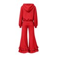 thumbnail image 5 of Szluipve 2 Piece Sets for Women Half Zip Hooded 2 Piece Tracksuit Set Long Sleeve Pullover Hoodie Top & Ruffle Hem Flare Wide Leg Pants Casual Loungewear Outfit with Pockets Red M, 5 of 8