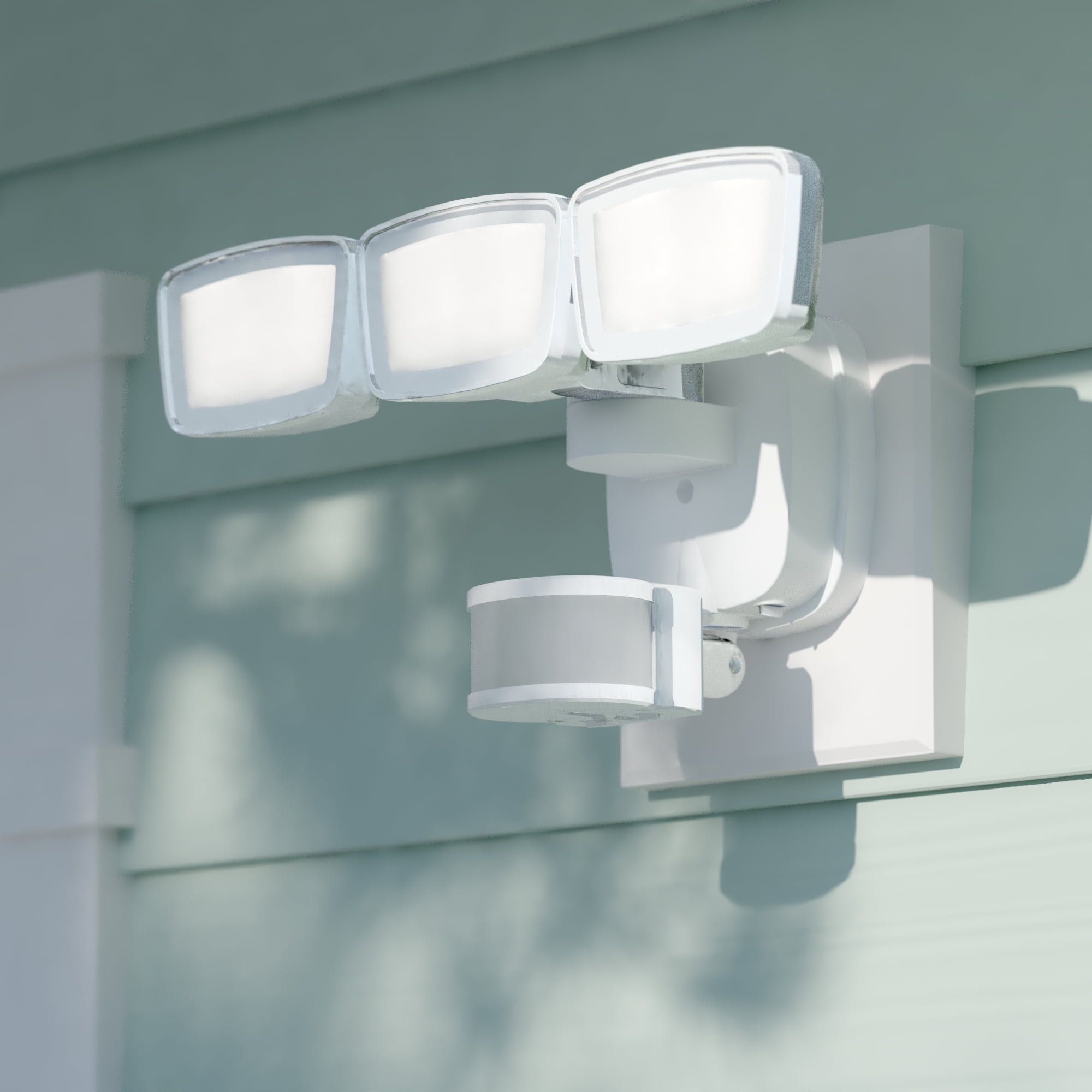 White Integrated LED Motion Sensor Dusk to Dawn 3Head Outdoor Security