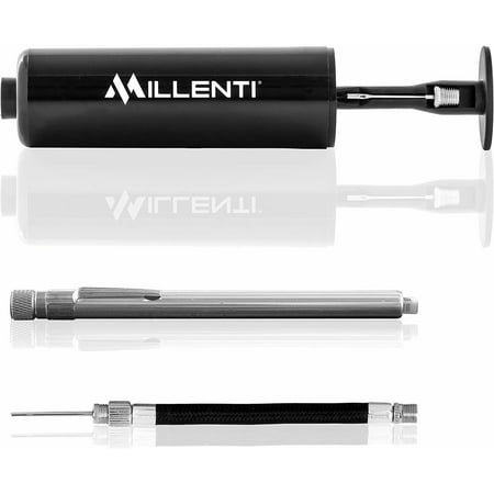 Millenti Ball Pump-Kit with Pressure Gauge - 2 Hand-Air-Pump Needles + Flexible Hose + Air Pressure Gauge - 7.5" Basketball Pump, Soccer Ball Pump HP01B