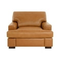 thumbnail image 3 of Naomi Home Siggy Genuine Leather Accent Chair - Luxurious Comfort, Goose Feather Cushion Filling, Square Arm Design, Sturdy Block Legs, Elegant Tan - Ideal for Living Room, Office, or Bedroom, 3 of 11