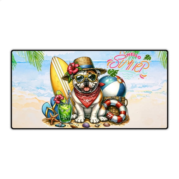 Bulldog Hello Summer with Sunglasses and Surfboard Tropical Vibes Desk Mat Full Keyboard Mouse Pad Dog Lover Gifts Idea Large Mousepad - 00007