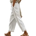 thumbnail image 3 of TaTaai Women Solid Color Cotton Linen Casual Long Pants Drawstring Waist Loose Straight Leg Lightweight Breathable Soft Fabric Machine Washable No Fading Daily Office Wear Gift, 3 of 6