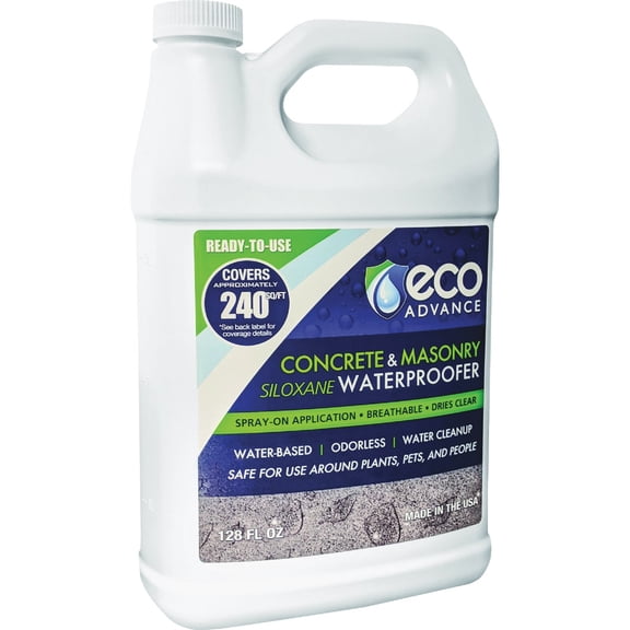 Eco Advance Concrete/Masonry Siloxane Odorless Spray-On Application Waterproofer, Safe for Use Around Plants, Pets, and People, 1 Gallon