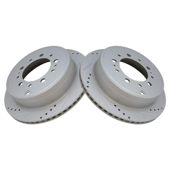 TRQ Rear Performance Brake Rotors Set Vented Premium G-Coated Cross Drilled & Slotted Fits Select 2008-2021 Lexus LX570 Toyota Land Cruiser 2008-2022 Sequoia 2007-2021 Tundra