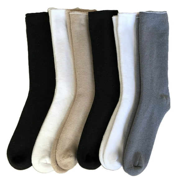H & B Women's Winter Cotton Seamless Solid Thermal Socks, 6 Pairs