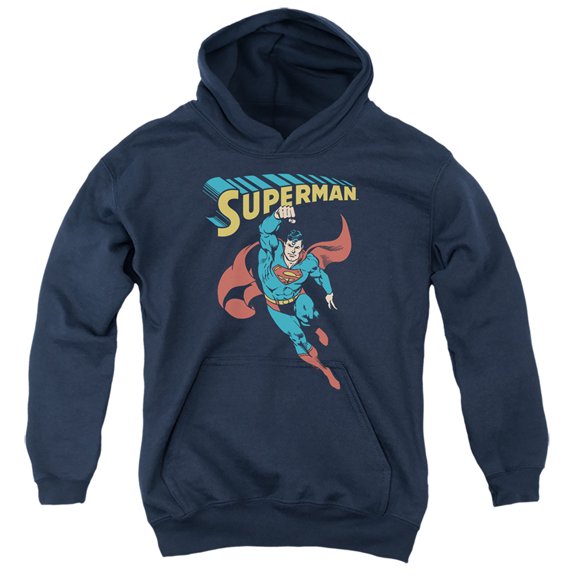 Superman Superhero Youth Kids Boy/Girls Pull-Over Hoodie, Navy, Medium