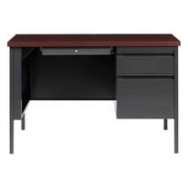 Lorell Fortress Series Mahogany Laminate Top Desk 45.5" x 24" x 29.5" , 1.1" Top - Box Drawer(s), File Drawer(s) - Single Pedestal on Right Side - Square Edge - Material: Steel Frame - Finish: Charcoa