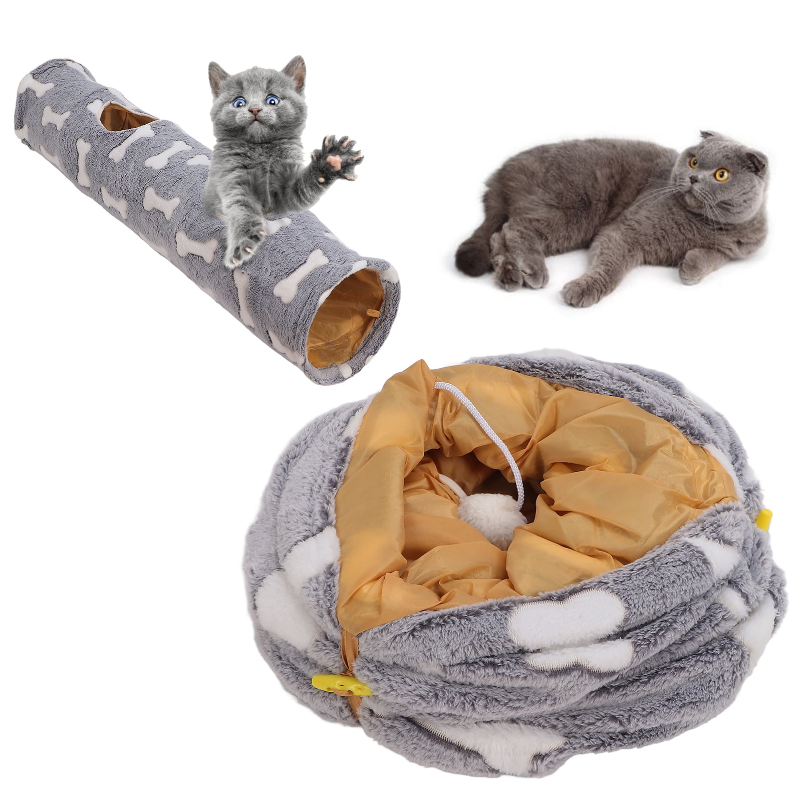 M Buder Plush Cat Tunnel Toy Collapsible Scratch Resistant Little Pet Tube Play Tent for Cats Rabbits Puppies Indoor Outdoor Use Bone Gray 11.02 inches / 28 cm