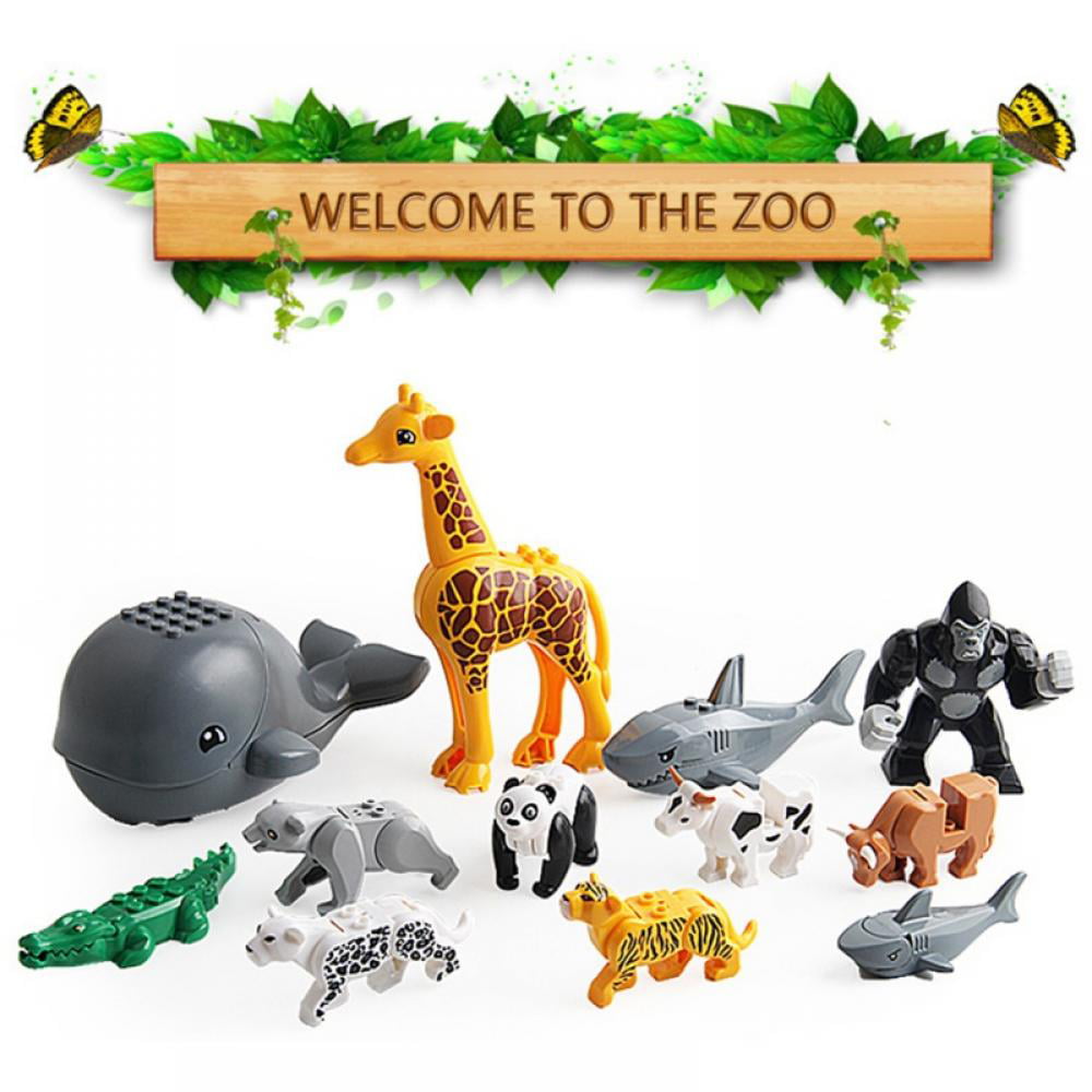 12PCS City Animals Building Blocks Zoo Figures Brick Toys DIY Assembly Major Toy 