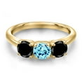 thumbnail image 3 of Gem Stone King 18K Yellow Gold Plated Silver Blue Apatite and Black Diamond Engagement Ring for Women | 1.60 Cttw | Round 5MM | Gemstone Birthstone | Size 7, 3 of 6